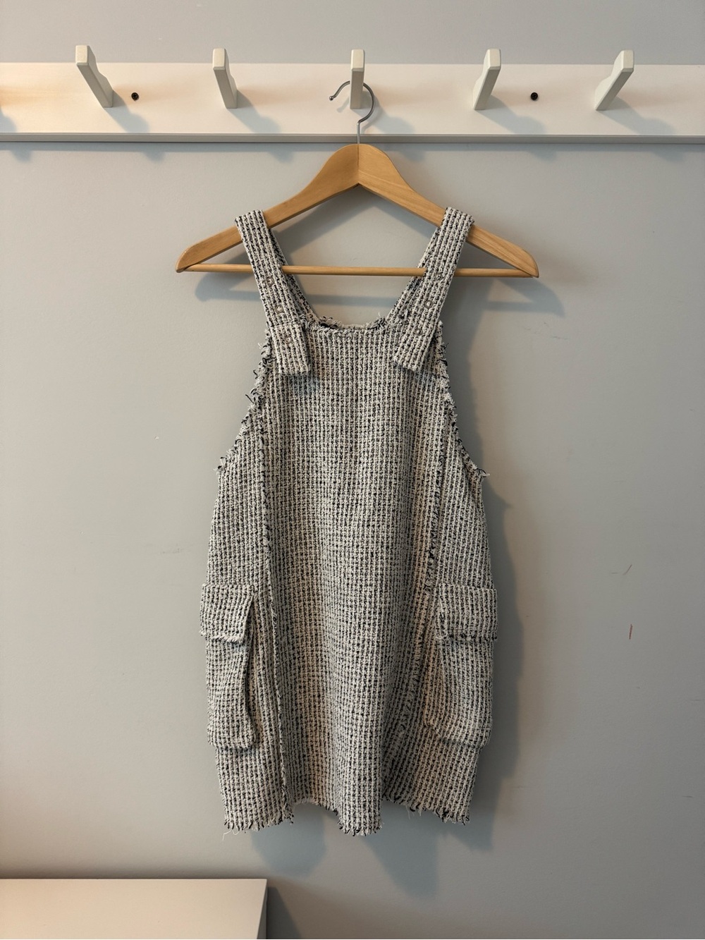Zara Black & White Tweed Pinafore Dress with Patch Pockets